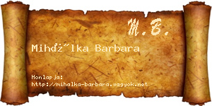 Mihálka Barbara névjegykártya